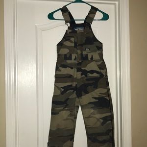 Boys camo overalls.